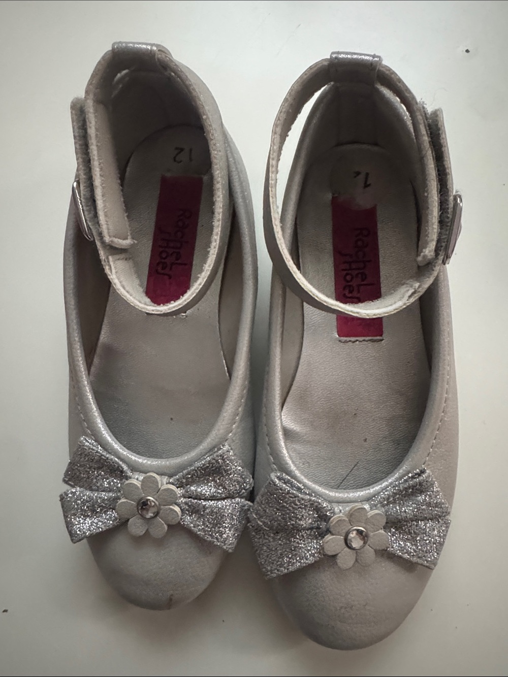 Rachel Shoes Silver Glitter Bow Mary Jane Flats for Girls